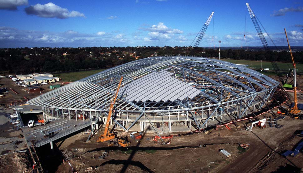 Dunc Grey Velodrome Under Construction with LYSAGHT® C purlins made from GALVASPAN® steel